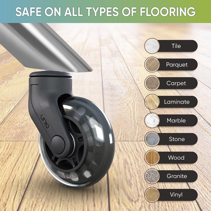 Uniq Replacement Office Chair Wheels for Carpet, Wood & Tile, Set of 5 - Premium Quality Office Chair Casters for Work & Gaming Chair - Smooth & Noise-Free Rubber Wheel for Office Chair - Image 4